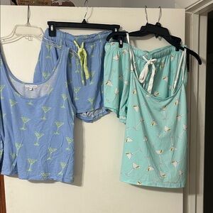 PJ Salvage Blue & Mint Martini-Print Pajama Two-Piece Set